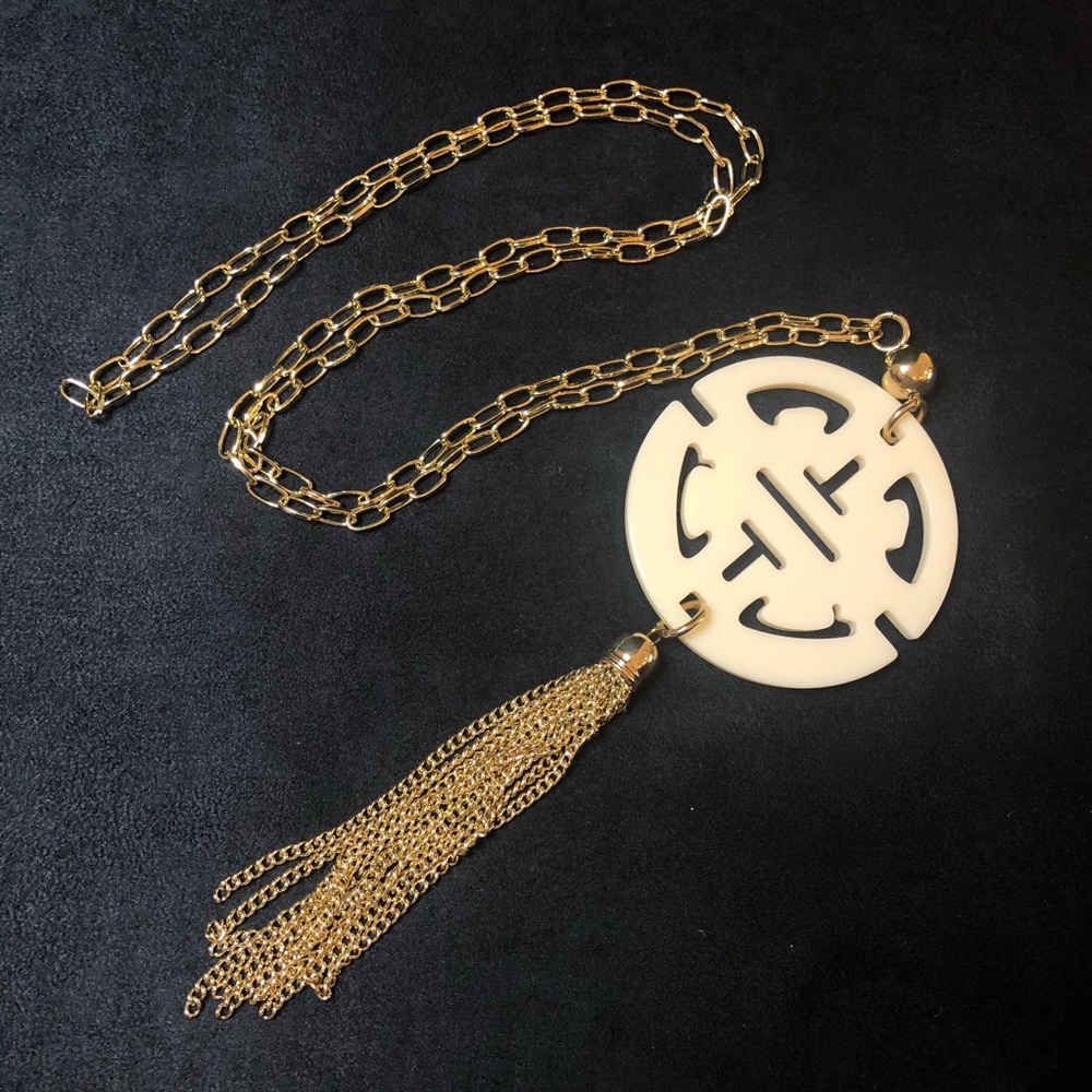 Ivory and Gold Statement Necklace with Tassel